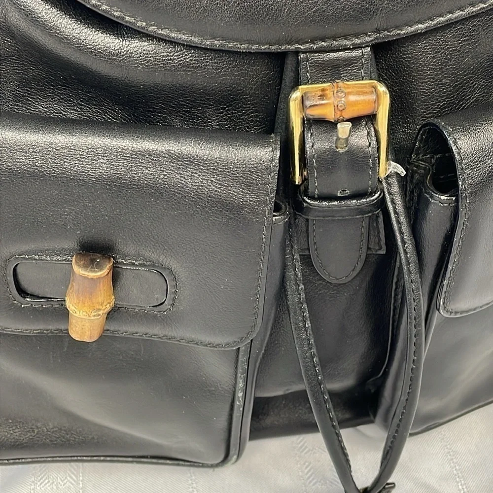 Gucci Leather Bamboo Backpack Black Designer Luxury Rucksack Twin Pocket